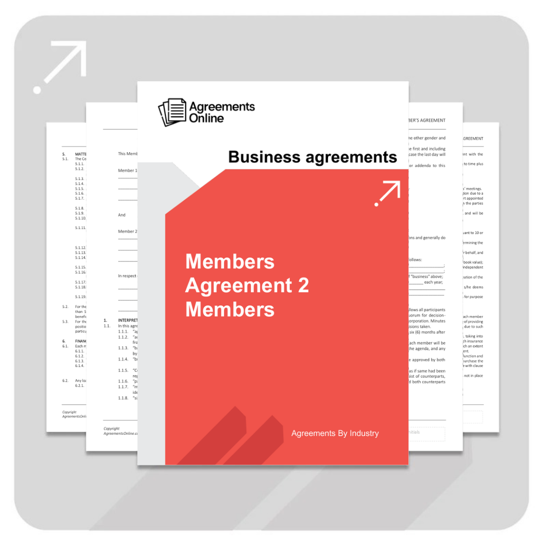 Members Agreement or Association Agreement Template - 2 Members - South Africa