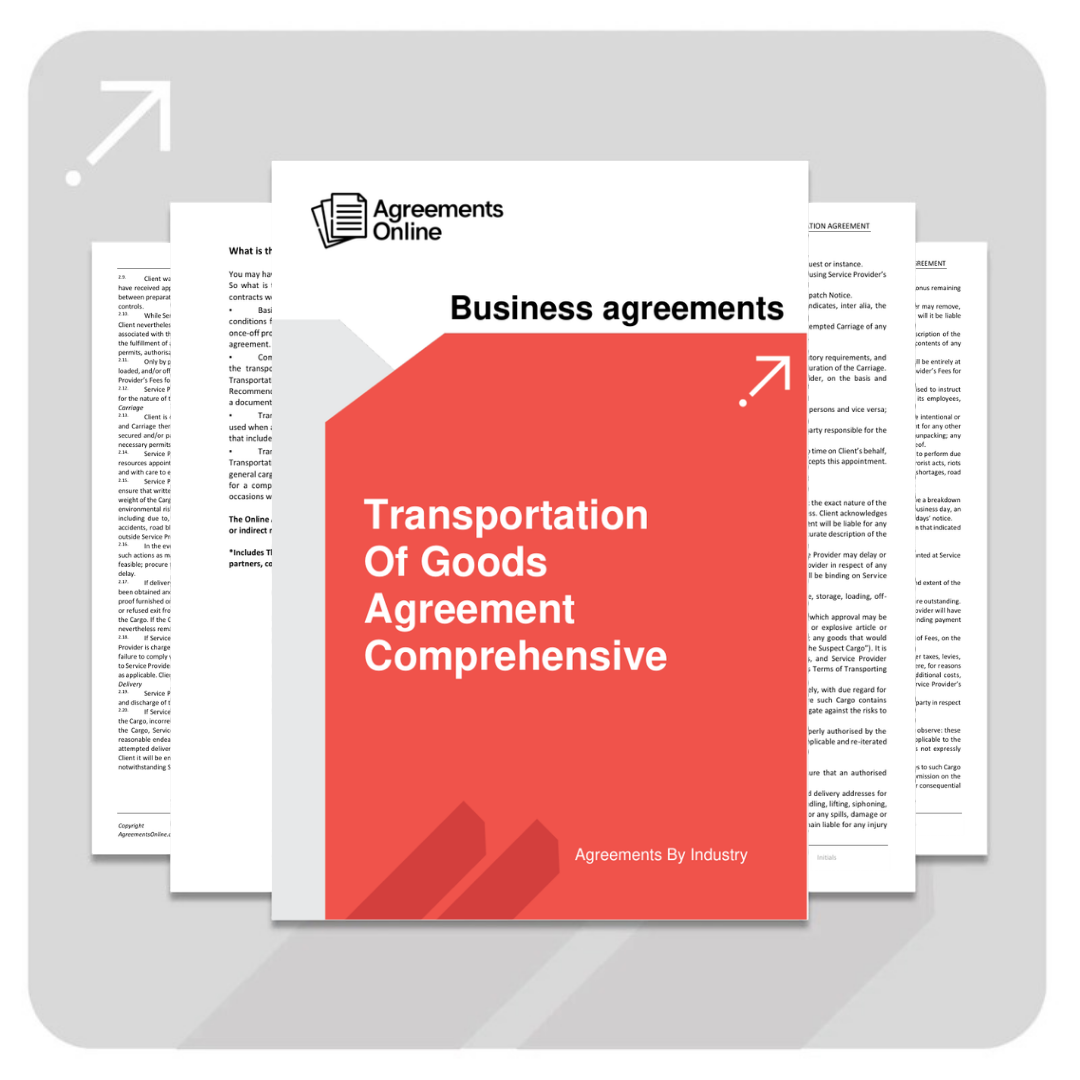 Transportation of Goods Agreement Template – General Cargo - Comprehensive - South Africa