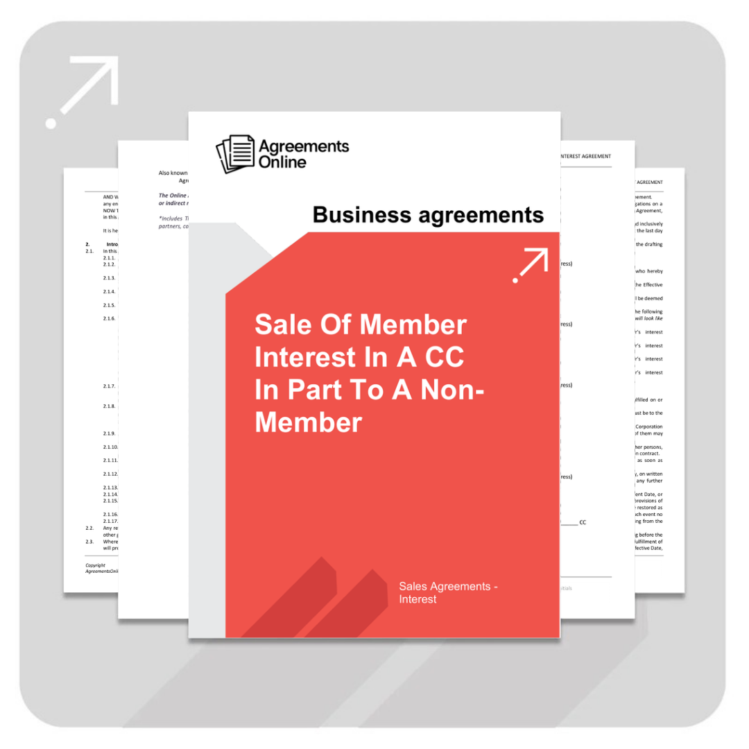 Sale of Members Interest Agreement Template - In a CC, in part, tot a Non-Member - South Africa