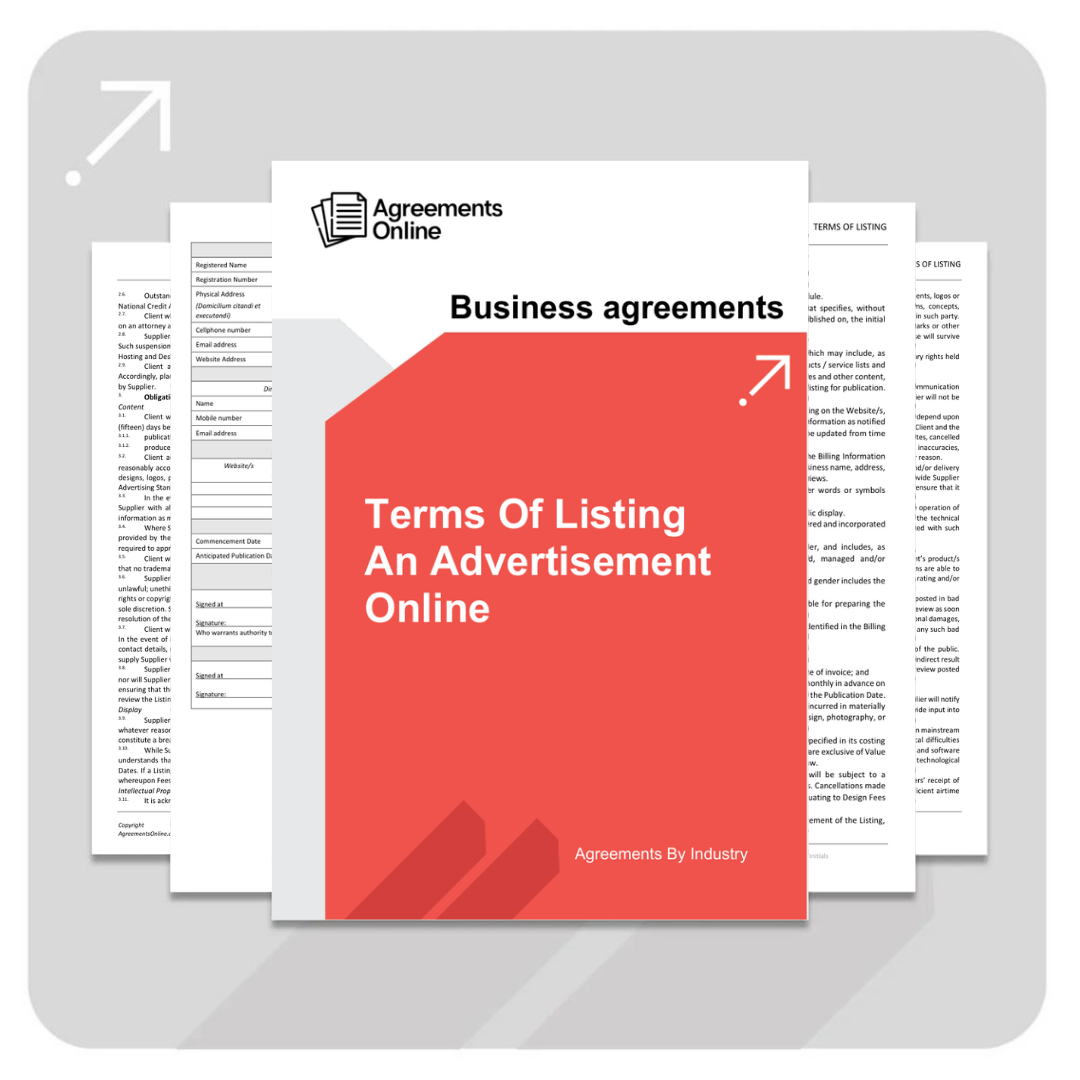 Online Advertisement Agreement Template - Terms of Listing - South Africa