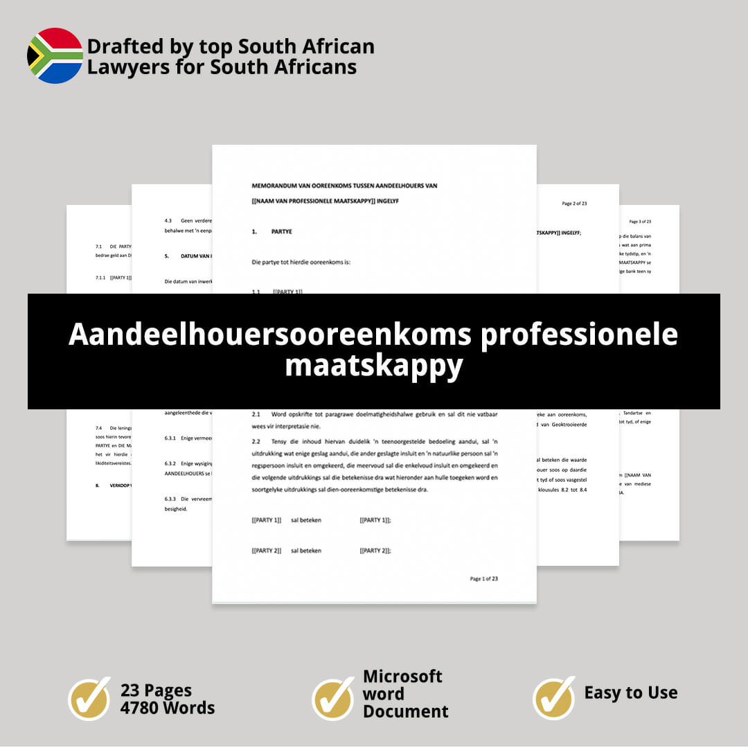 Aandeelhouersooreenkoms professionele maatskappy