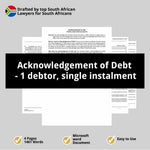 Acknowledgement of Debt 1 debtor single instalment 1