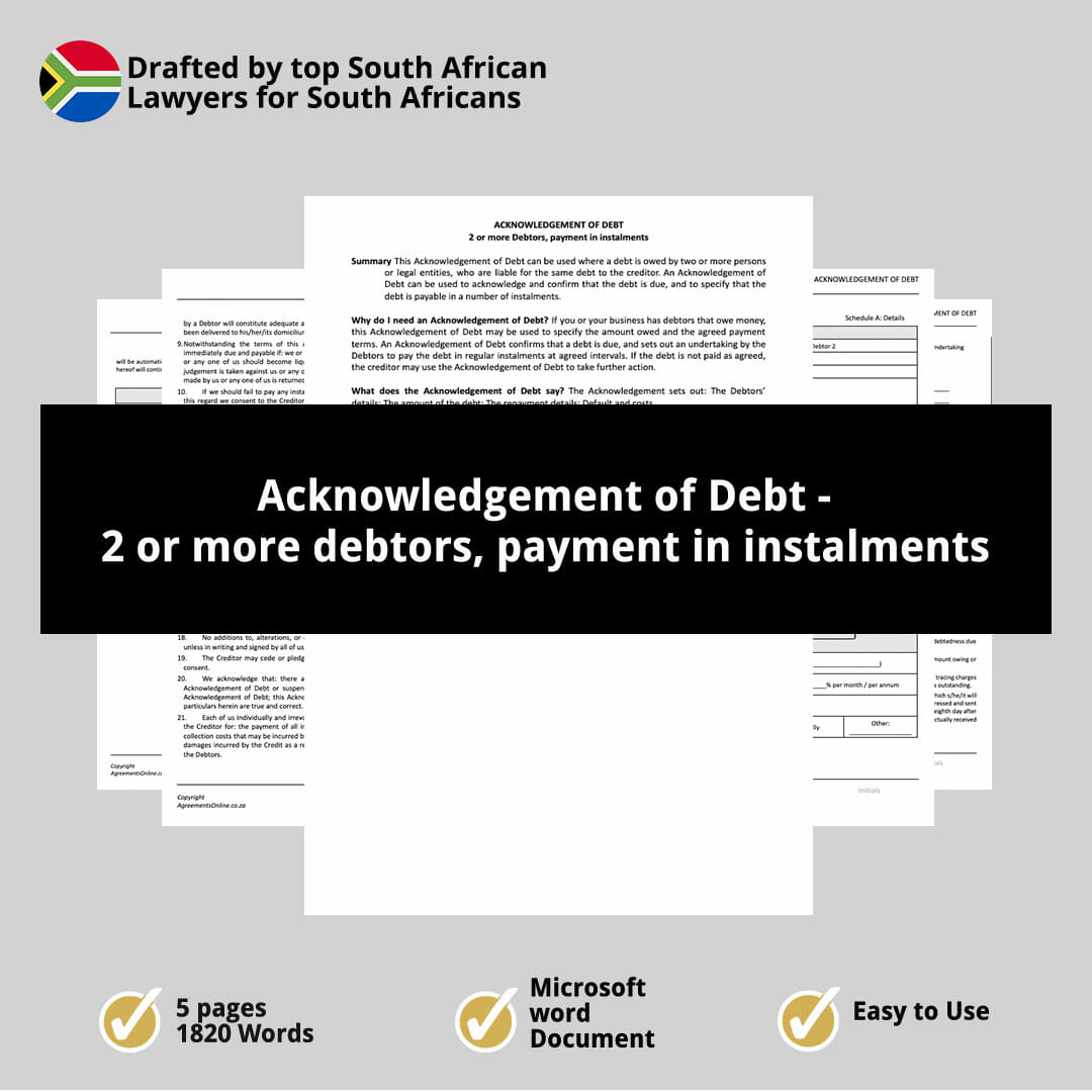 Acknowledgement of Debt 2 or more debtors payment in instalments 1