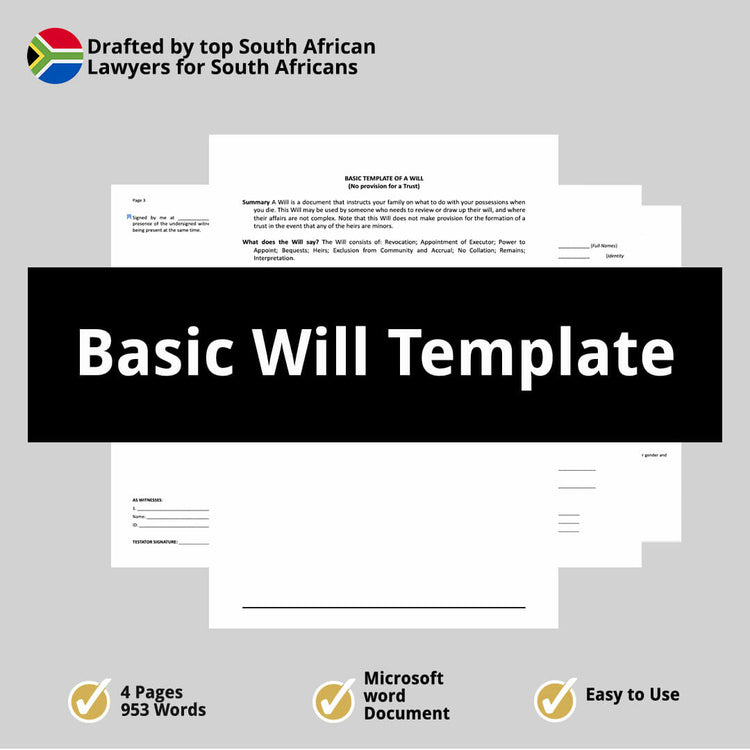 Basic Will Template South Africa – Agreements Online