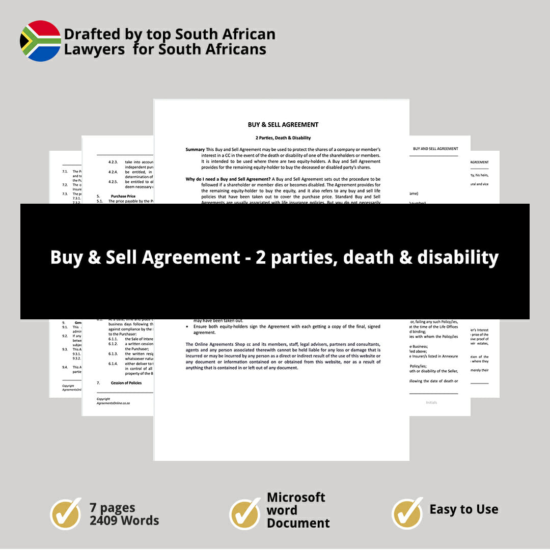 Buy Sell Agreement 2 parties death disability 1