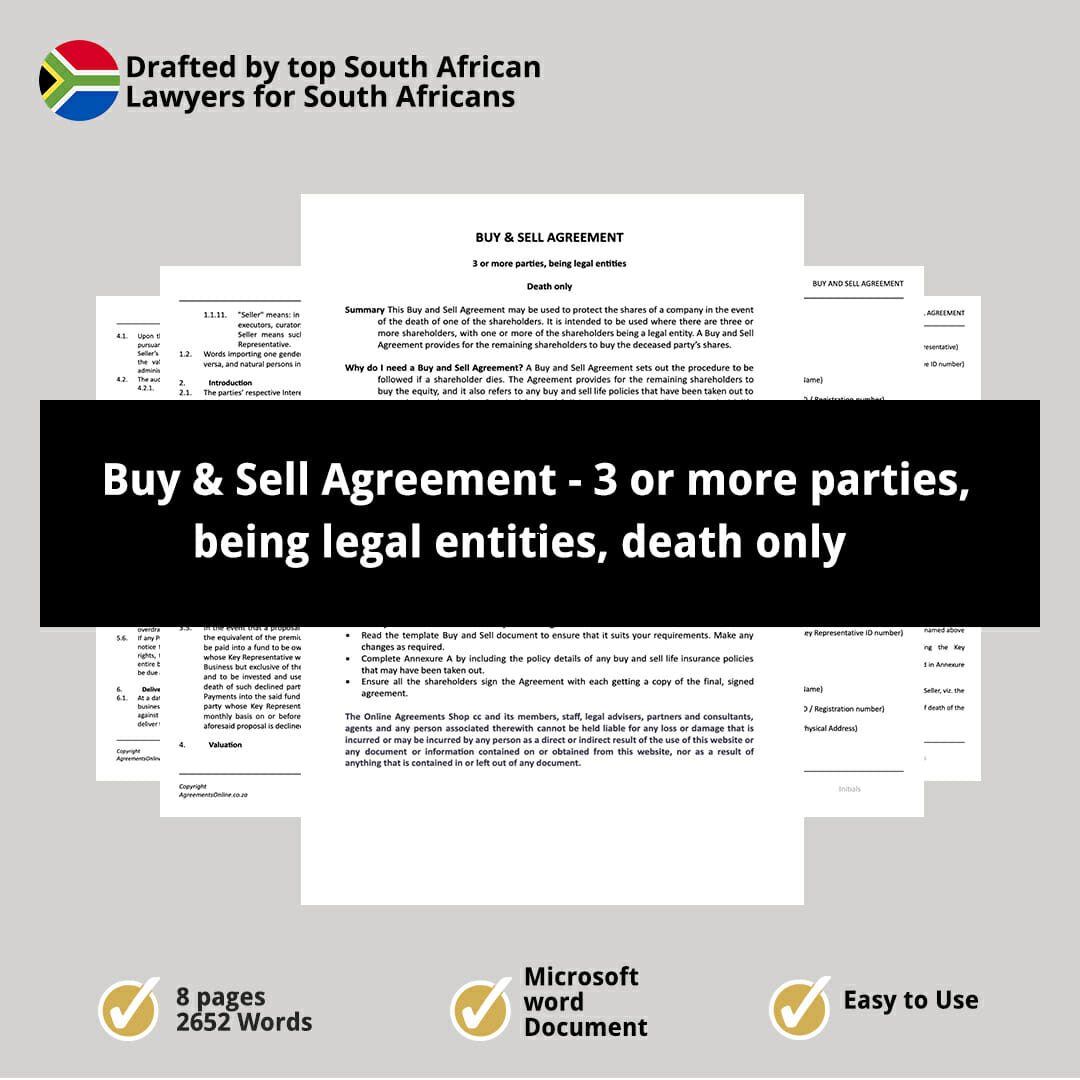 Buy Sell Agreement 3 or more parties being legal entities death only 1