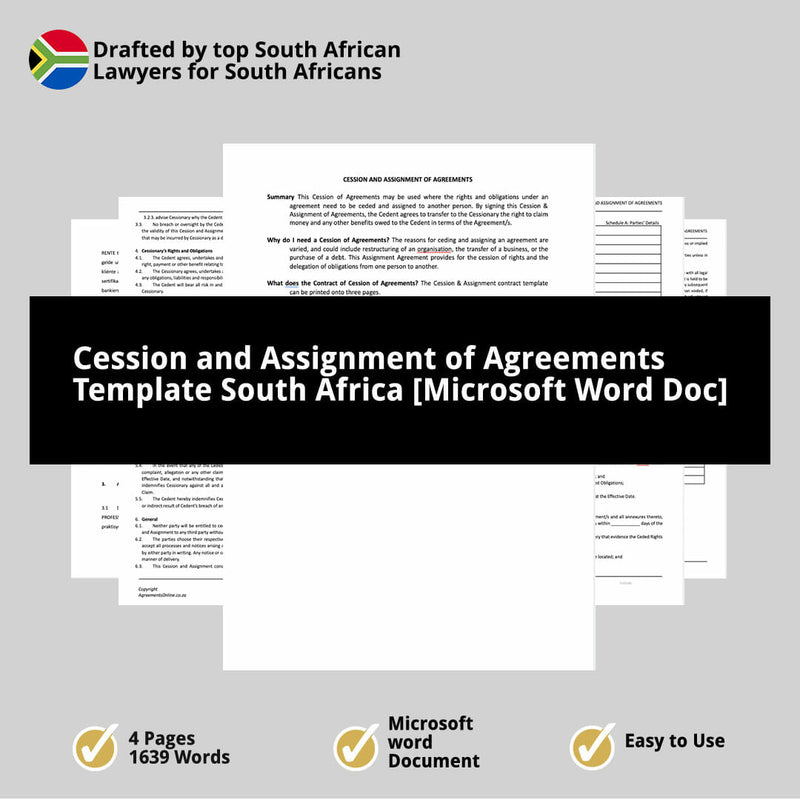 Cession and Assignment of Agreements Template South Africa Microsoft Word Doc 1