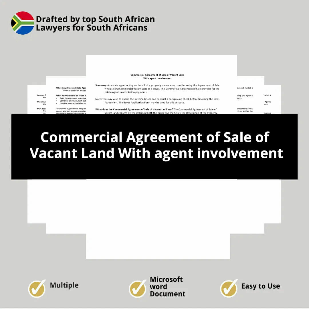 Commercial Agreement of Sale of Vacant Land With agent involvement