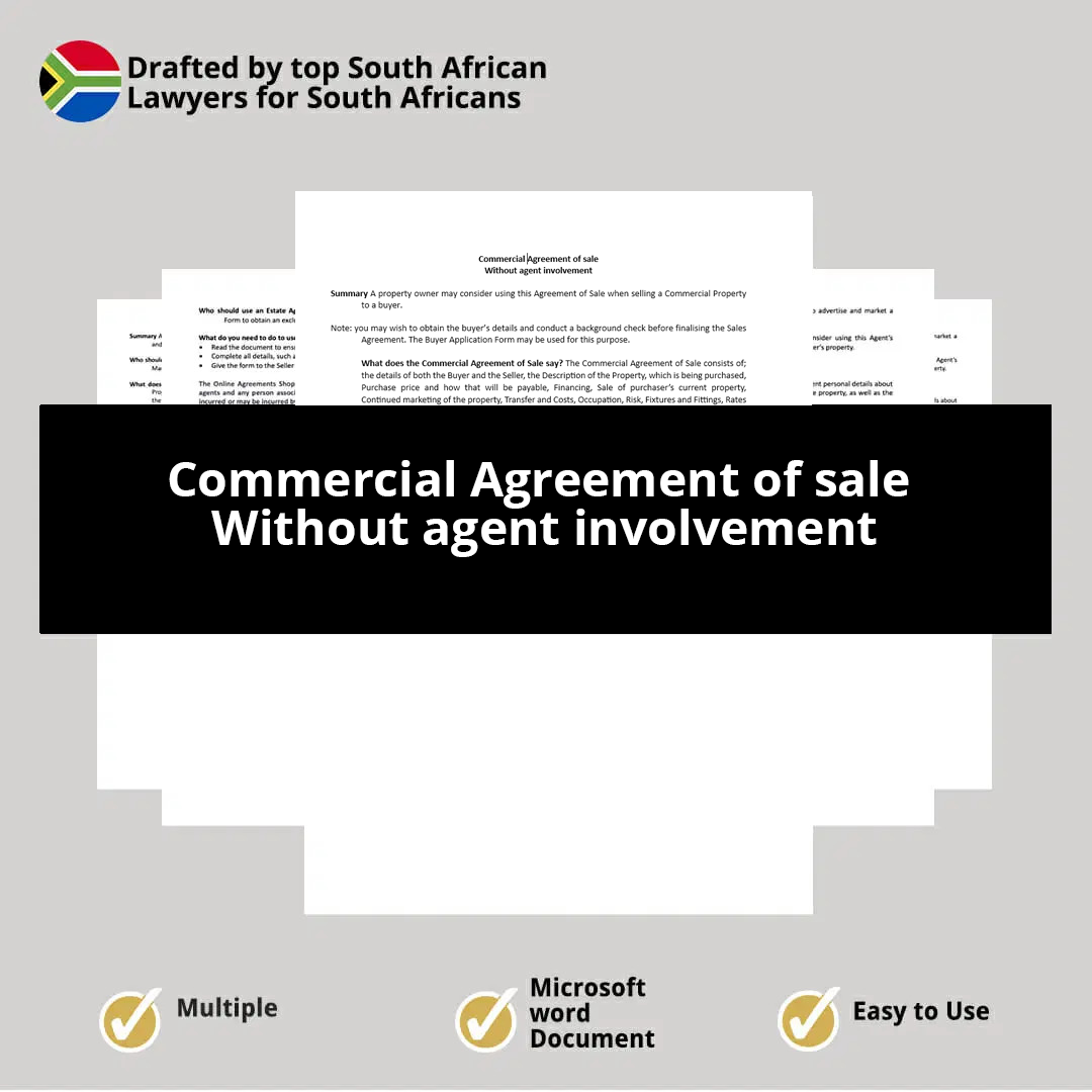 Commercial Agreement of sale Without agent involvement