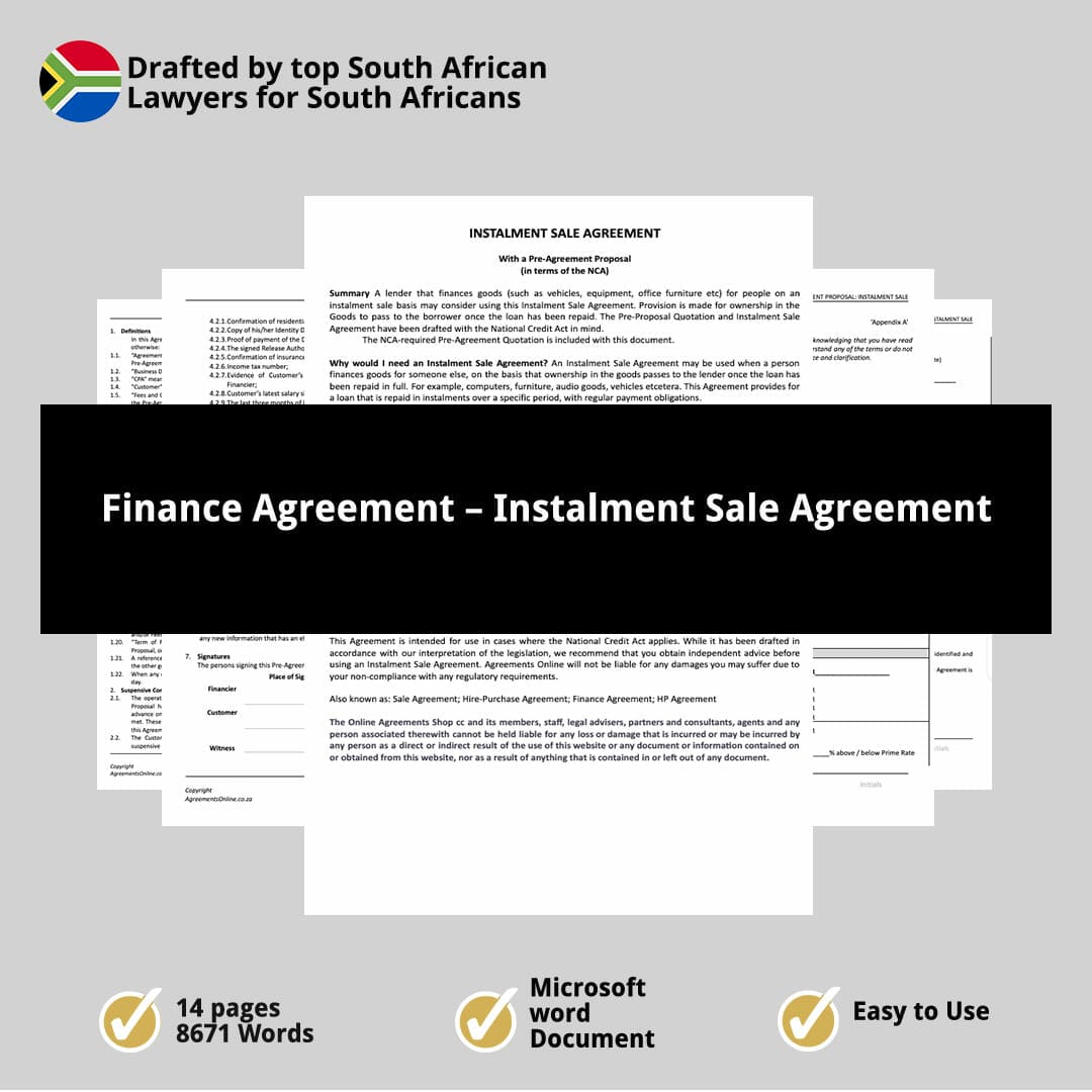Finance Agreement – Instalment Sale Agreement 1