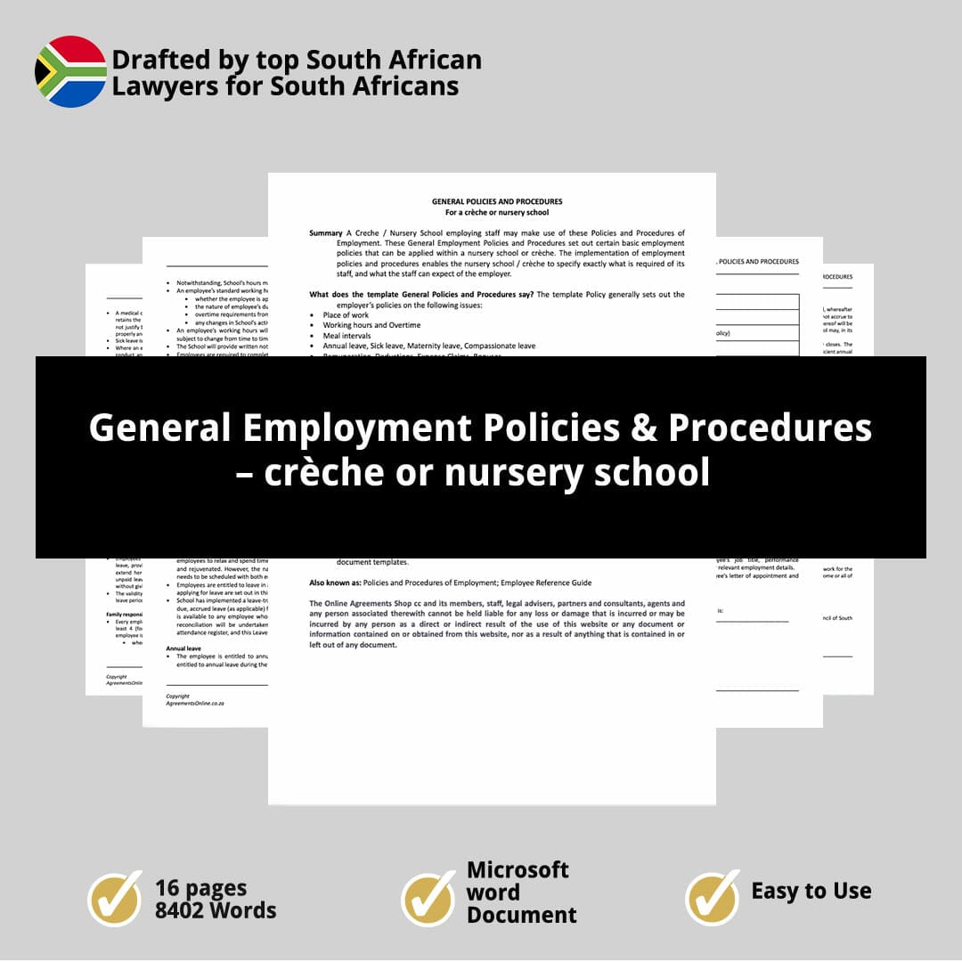 General Employment Policies Procedures – creche or nursery school 1