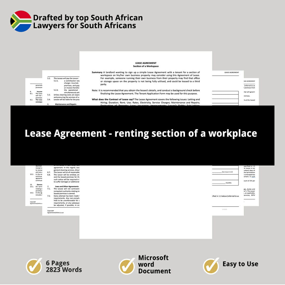 Lease Agreement renting section of a workplace 1