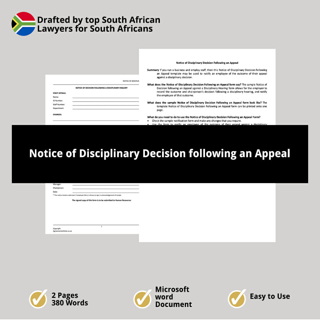 Notice of Disciplinary Decision following an Appeal 1