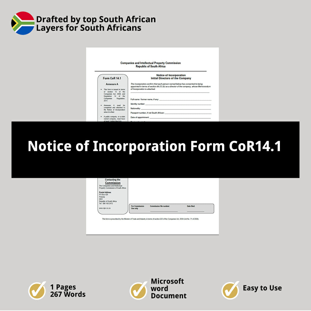 Notice of Incorporation Form CoR14 1
