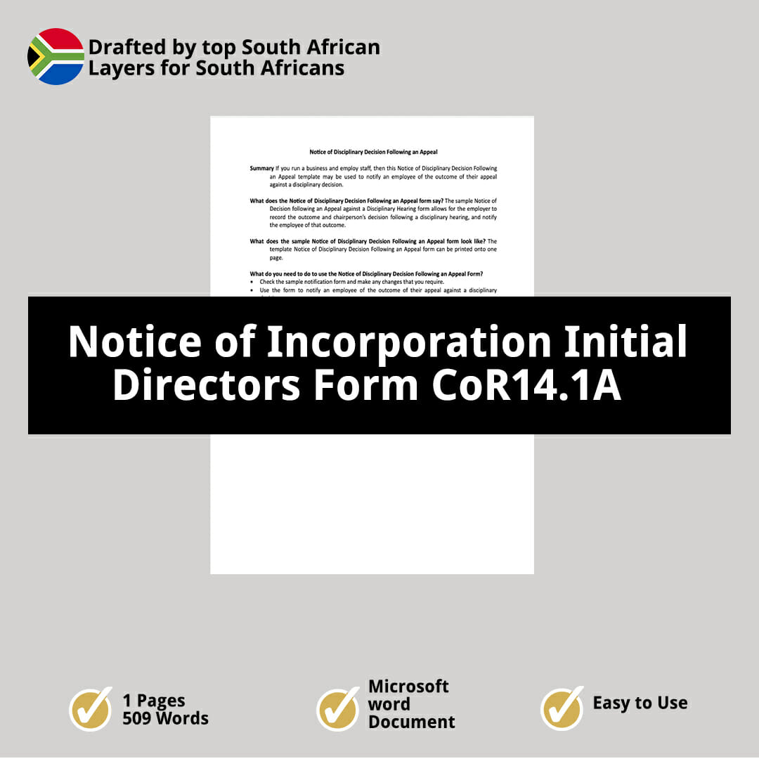 Notice of Incorporation Initial Directors Form CoR14 1