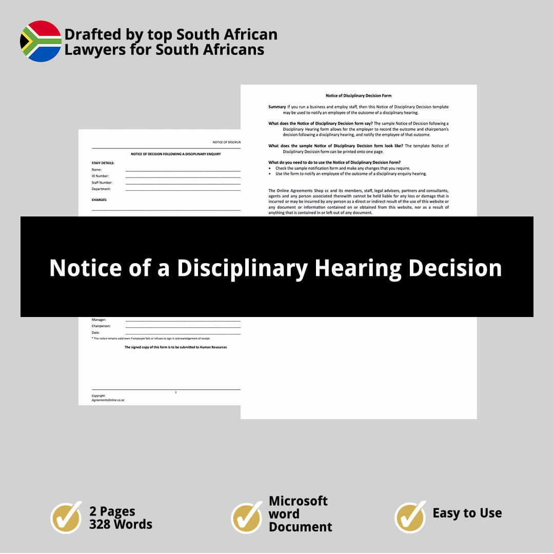Notice of a Disciplinary Hearing Decision
