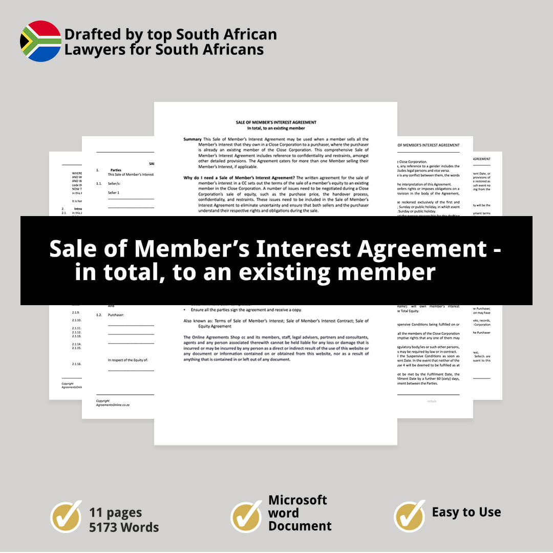 Sale of Members Interest Agreement in total to an existing member 1
