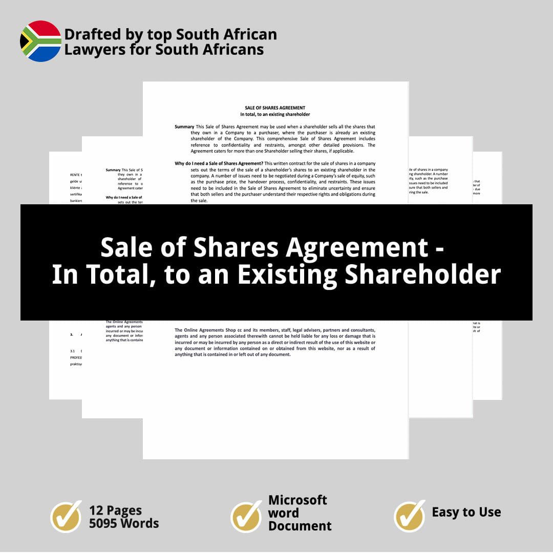Sale of Shares Agreement in total to an existing shareholder 1