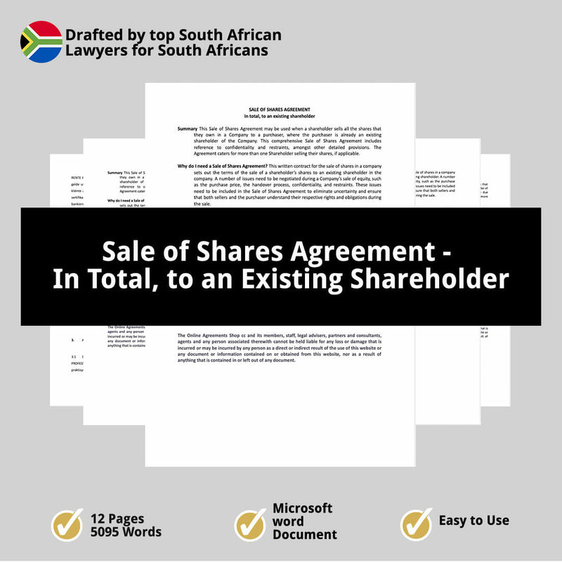 Sale of Shares Agreement in total to an existing shareholder 1