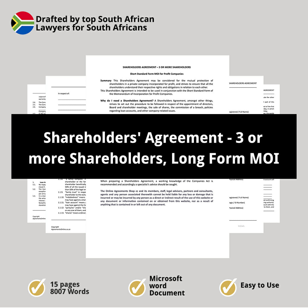 Shareholders Agreement 3 or more Shareholders Long Form MOI 2