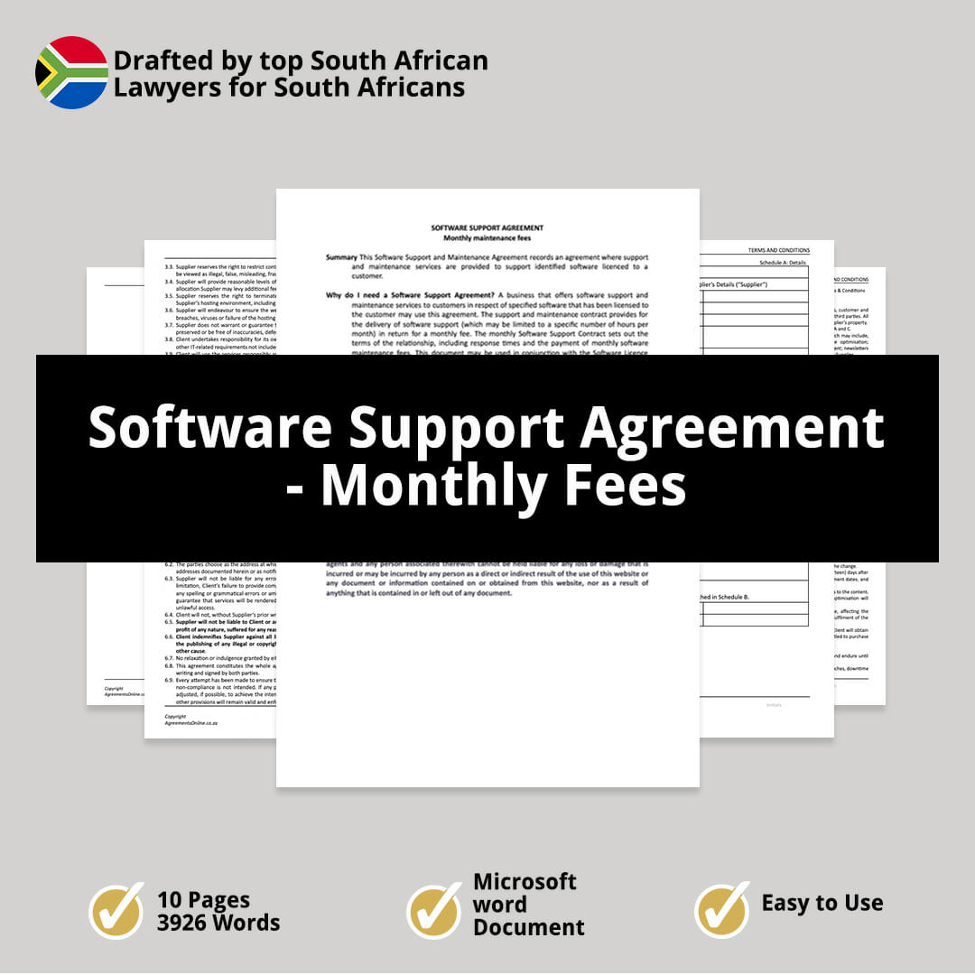 Software Support Agreement monthly fees 2