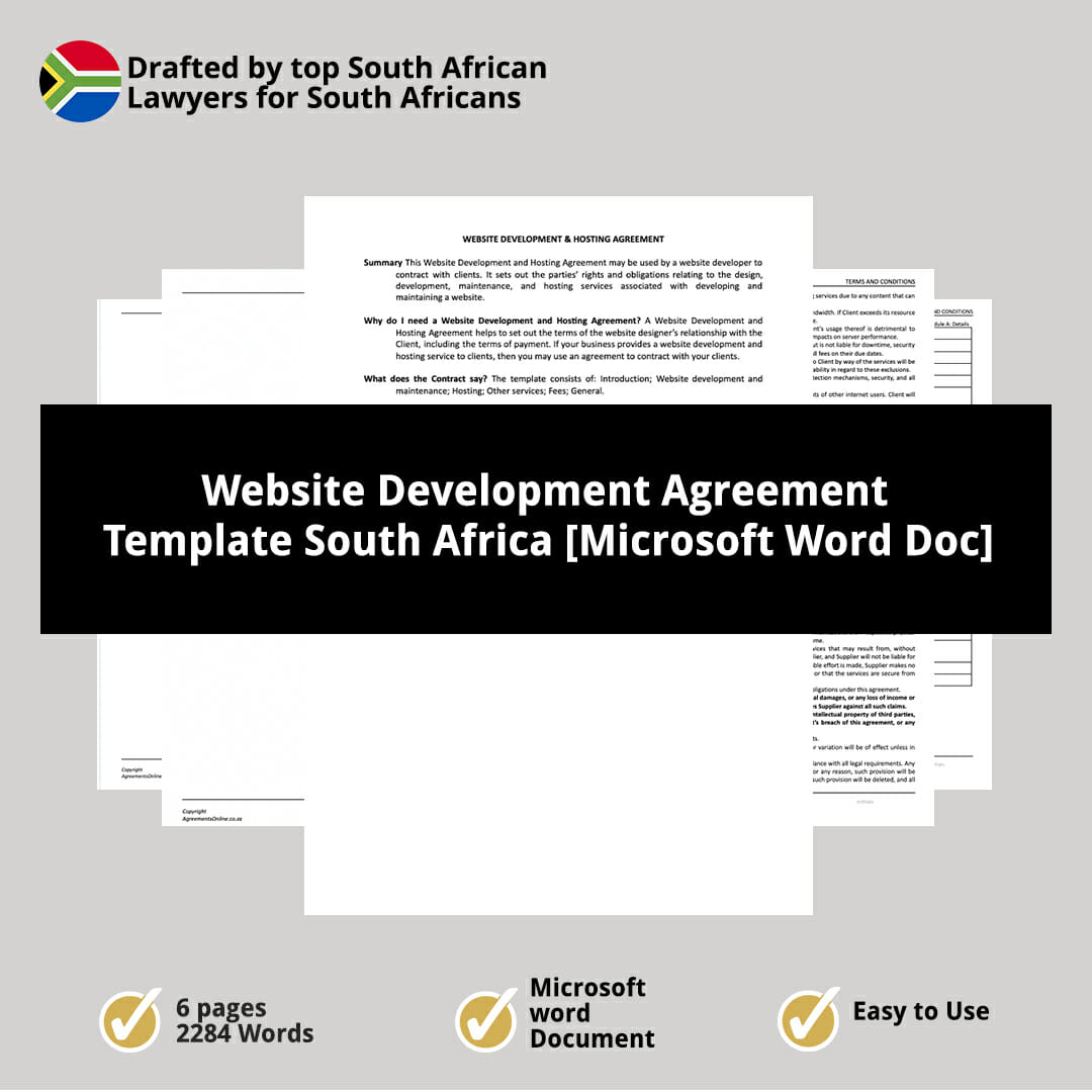 Website Development Agreement Template South Africa Microsoft Word Doc