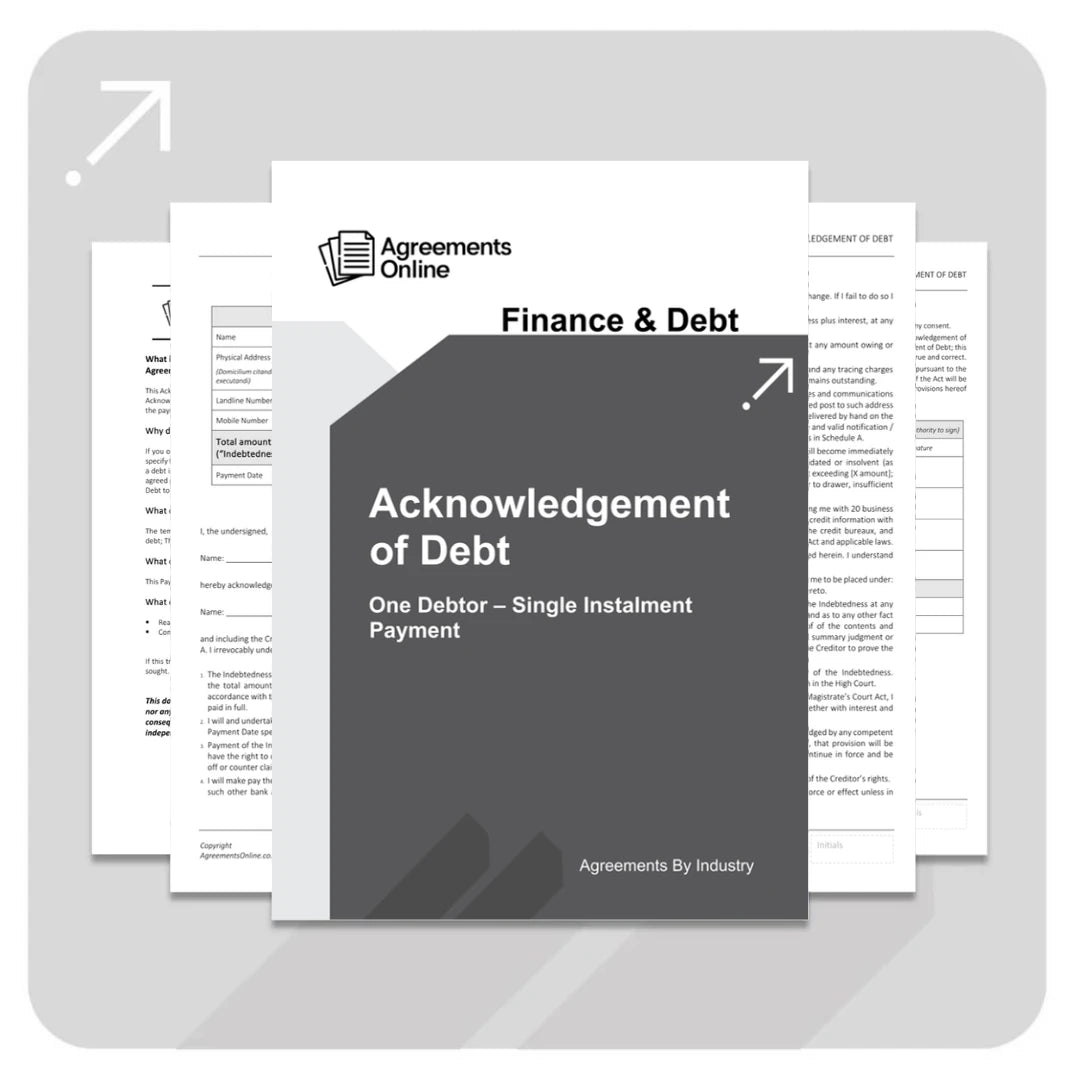 Acknowledgement of Debt - One Debtor, Single Installment payment - South Africa