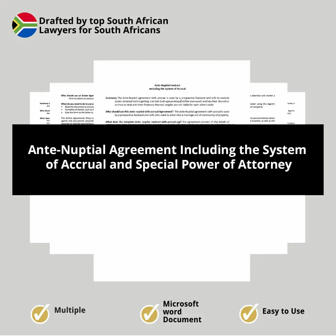 ante nuptial agreement including the system of accrual and special power of attorney