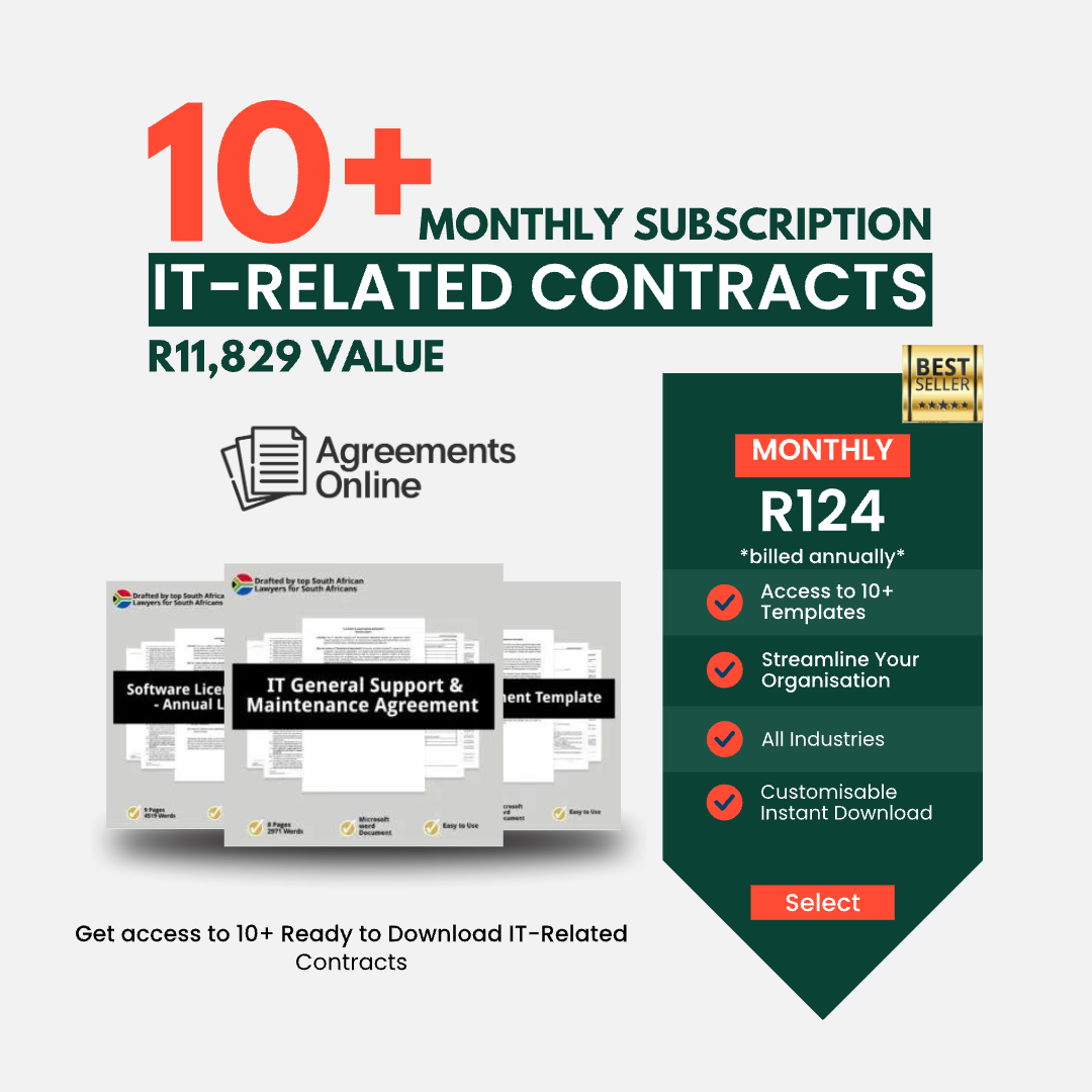 1 Year Subscription: Get Full Access to 10+ IT-Related Agreement Templates @ R124pm - Valued at R11,829