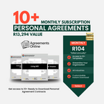 1 Year Subscription: Get Full Access to 10+ Personal Agreement Templates @ R104pm - Valued at R13,294