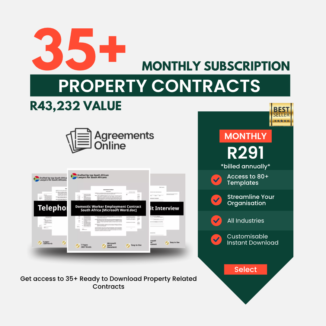 1 Year Subscription: Get Full Access to 35+ Property Contract Templates @ R291pm - Valued at R43,232