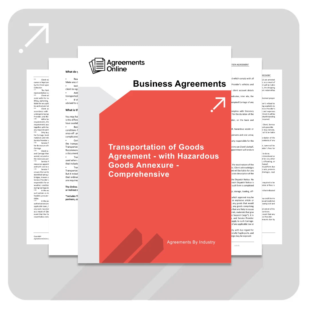 Transportation of Goods Agreement Template - with Hazardous Goods Annexure - Comprehensive - South Africa